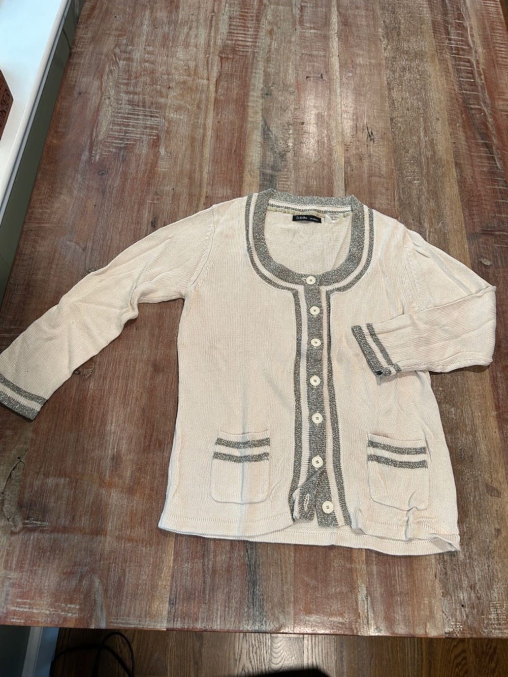 Linq VTG Cream Varsity Cardigan with Gold Mesh Striping